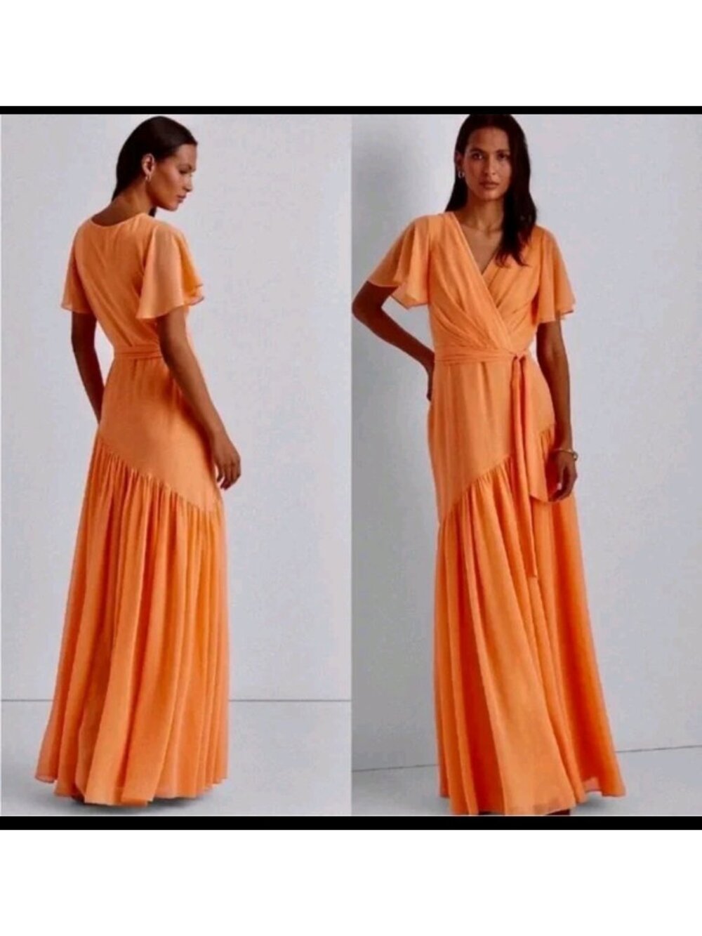 Lauren Ralph Lauren Black Label Crinkled Georgette Gown Poppy Size 2 *Read*